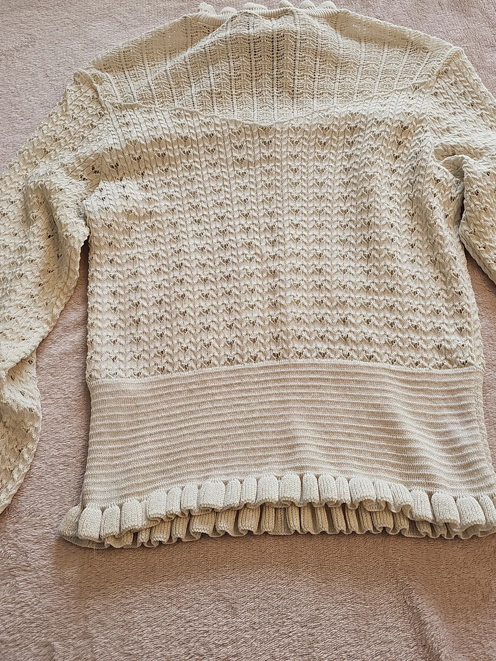 Zara Cream Knit Ruffle Sweater with Black Bow